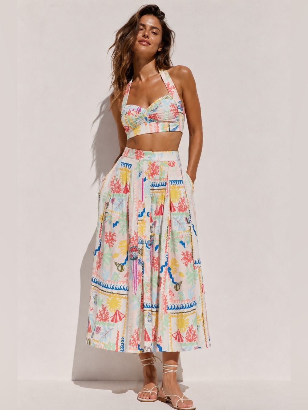 ZARA Patchwork Print Top & Cape Skirt Set | Size M and L | NWOT